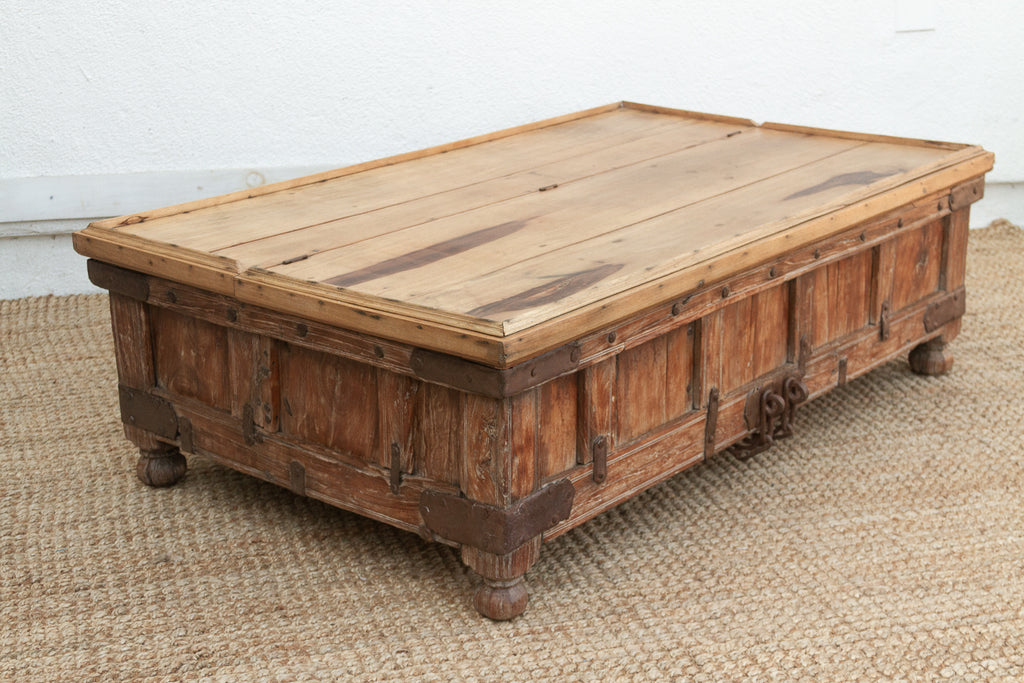 Large Antique Teak Stickbox Chest Coffee Table
