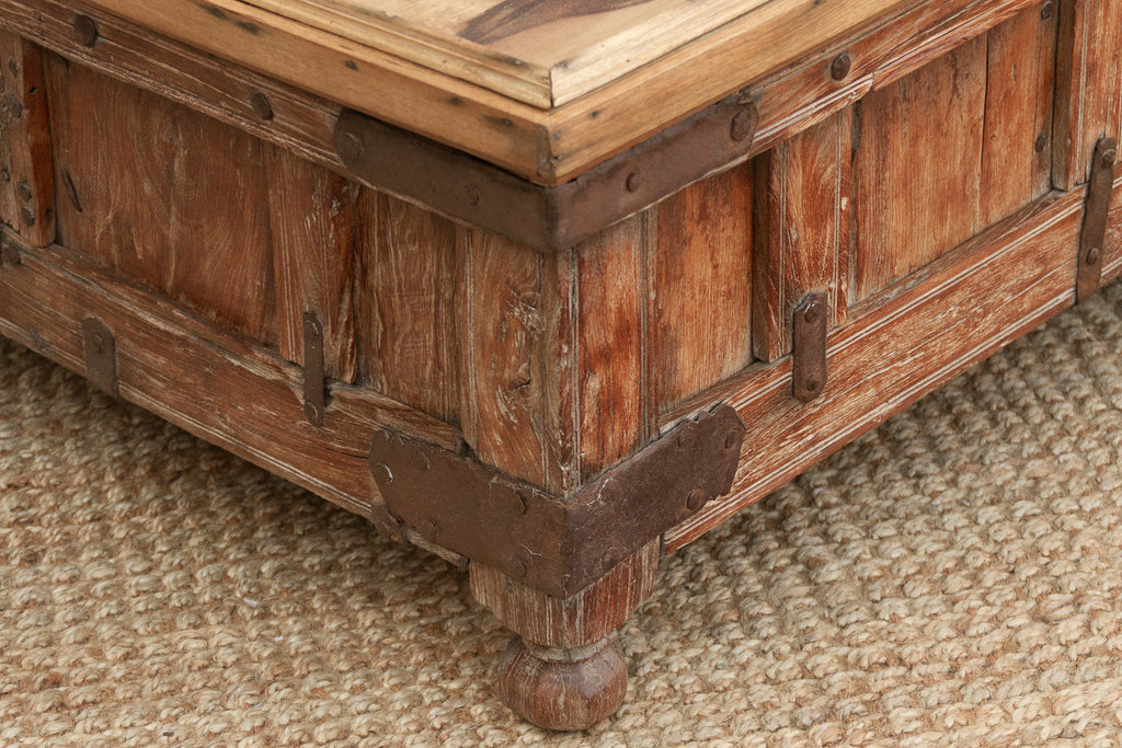 Large Antique Teak Stickbox Chest Coffee Table