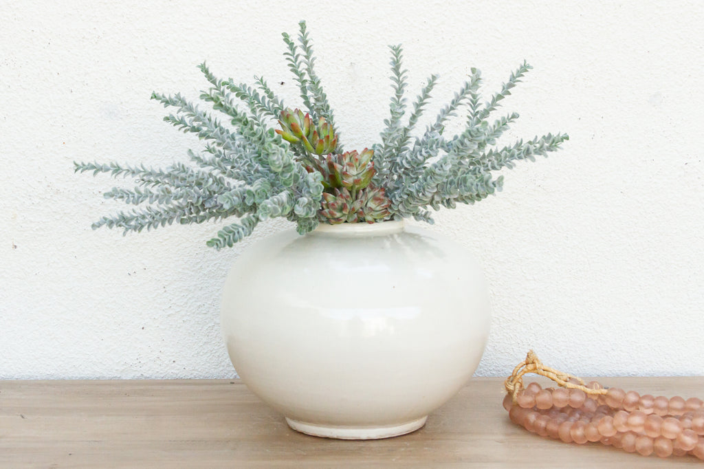 Eclectic Modern White Round Porcelain Vase
