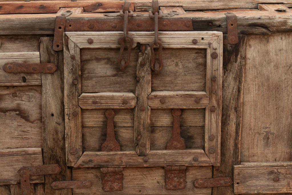 Large Antique Teak Stickbox Chest Coffee Table