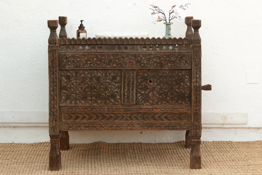 Antique Finely Carved Swat Valley Chest Cabinet