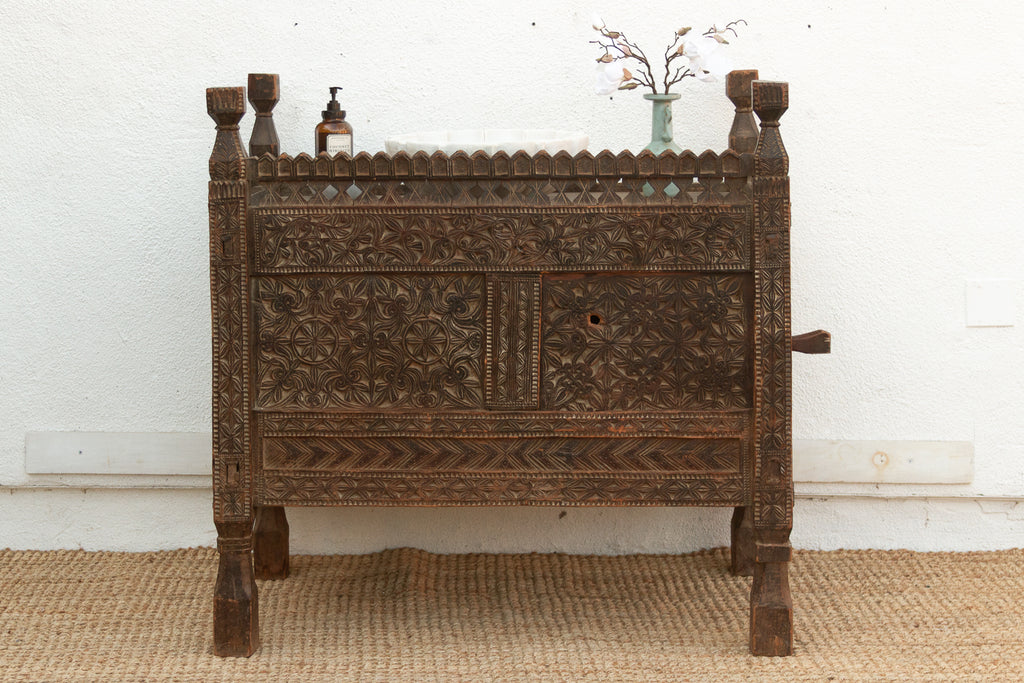 Antique Finely Carved Swat Valley Chest Cabinet