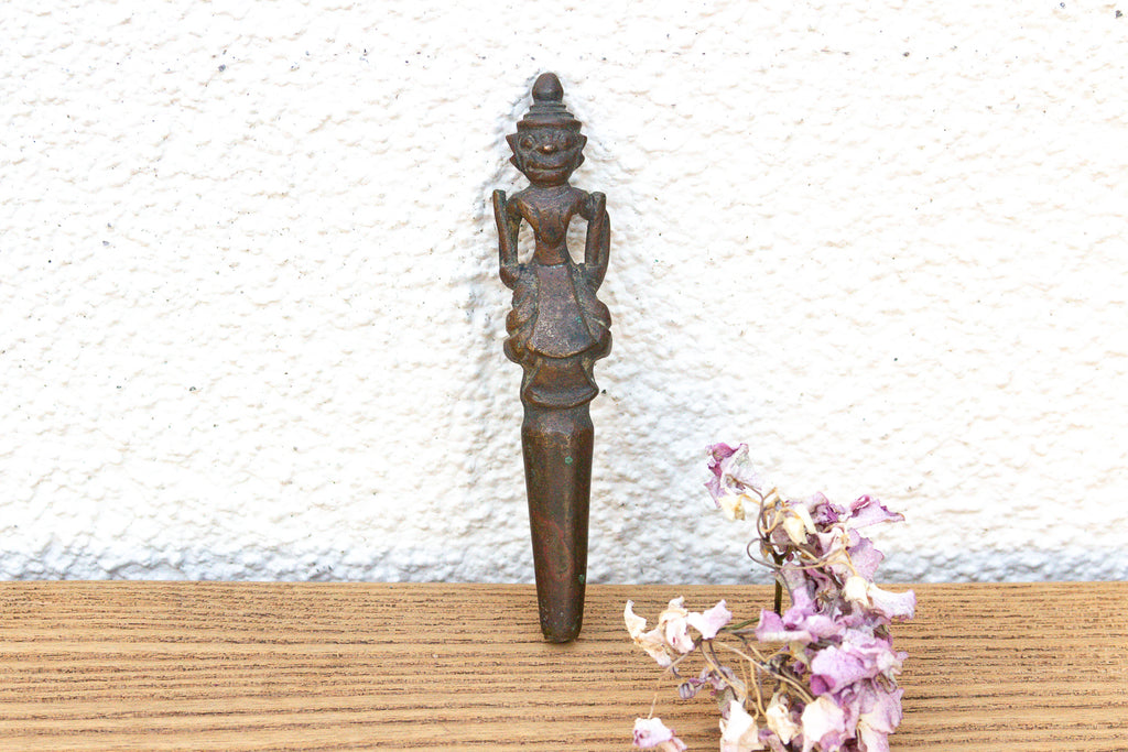 Masterfully Cast Antique Bronze Figural Vessel Cap