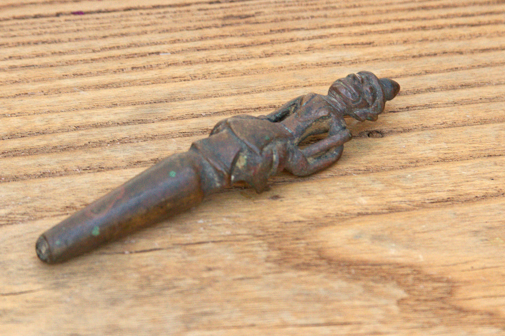 Masterfully Cast Antique Bronze Figural Vessel Cap
