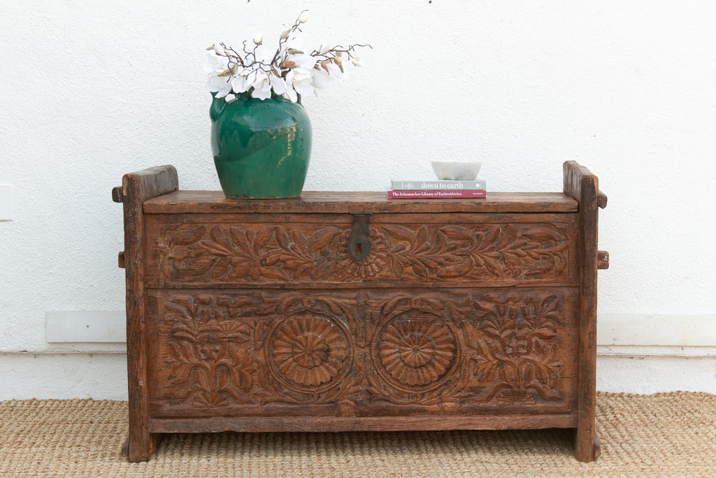 Antique Swat Valley Carved Chest Console
