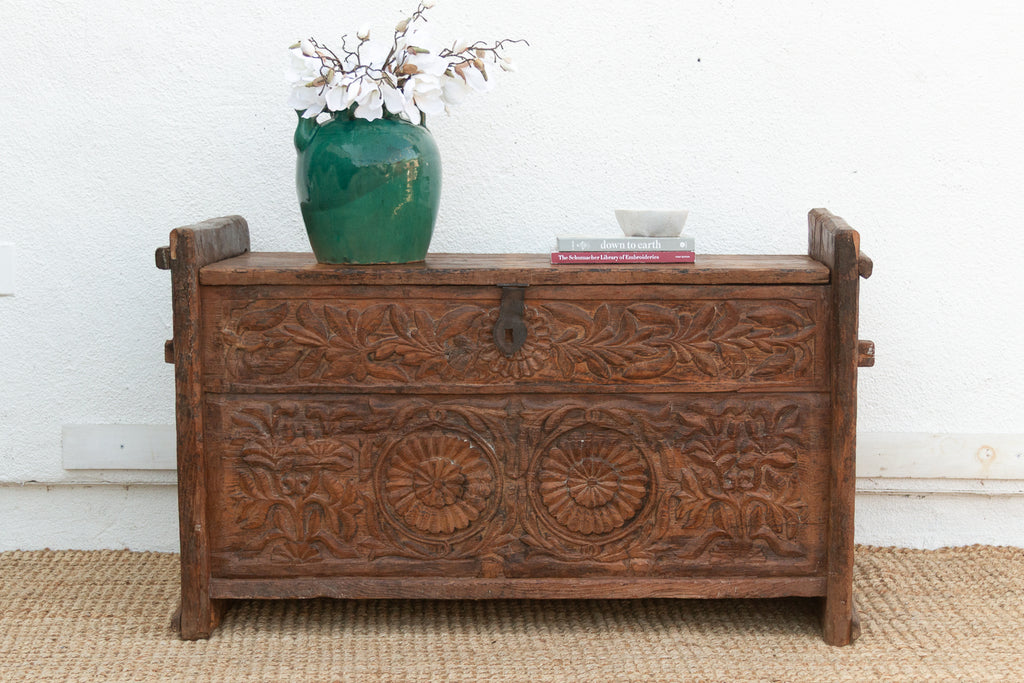 Antique Swat Valley Carved Chest Console