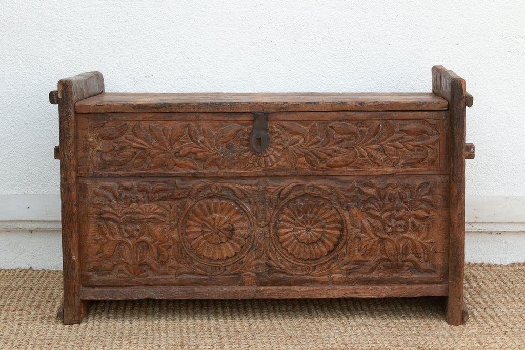 Antique Swat Valley Carved Chest Console