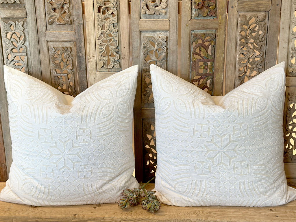 Gopi White Applique Pillow Cover