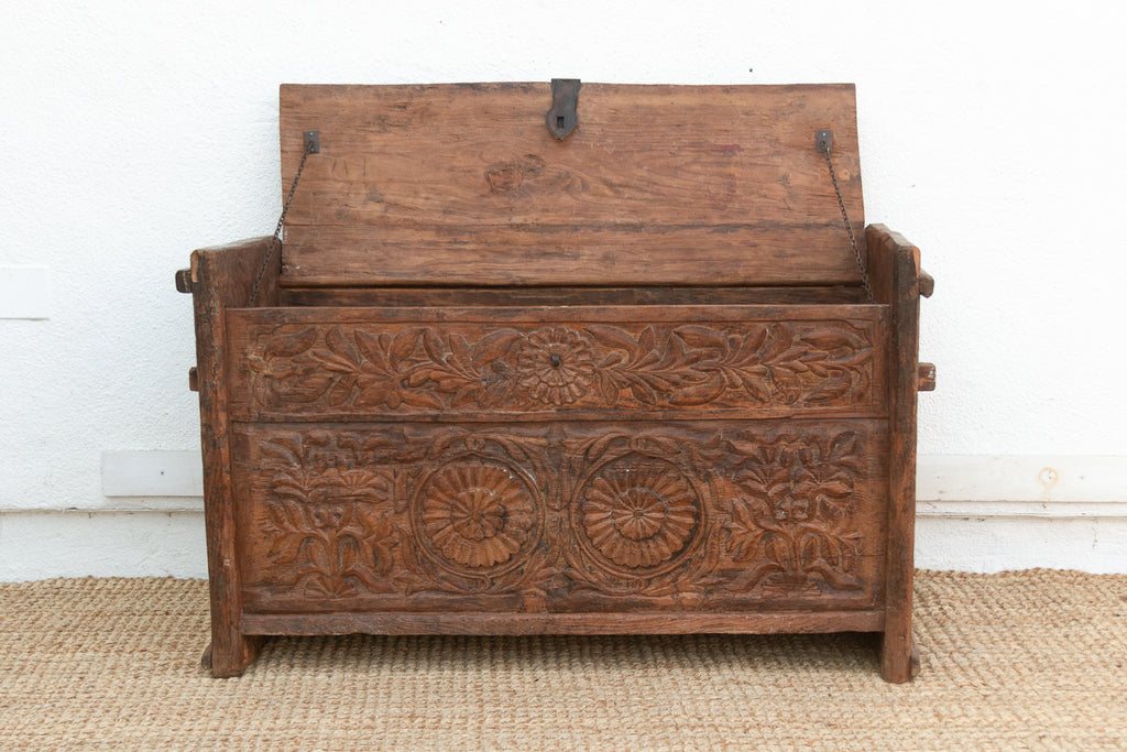 Antique Swat Valley Carved Chest Console