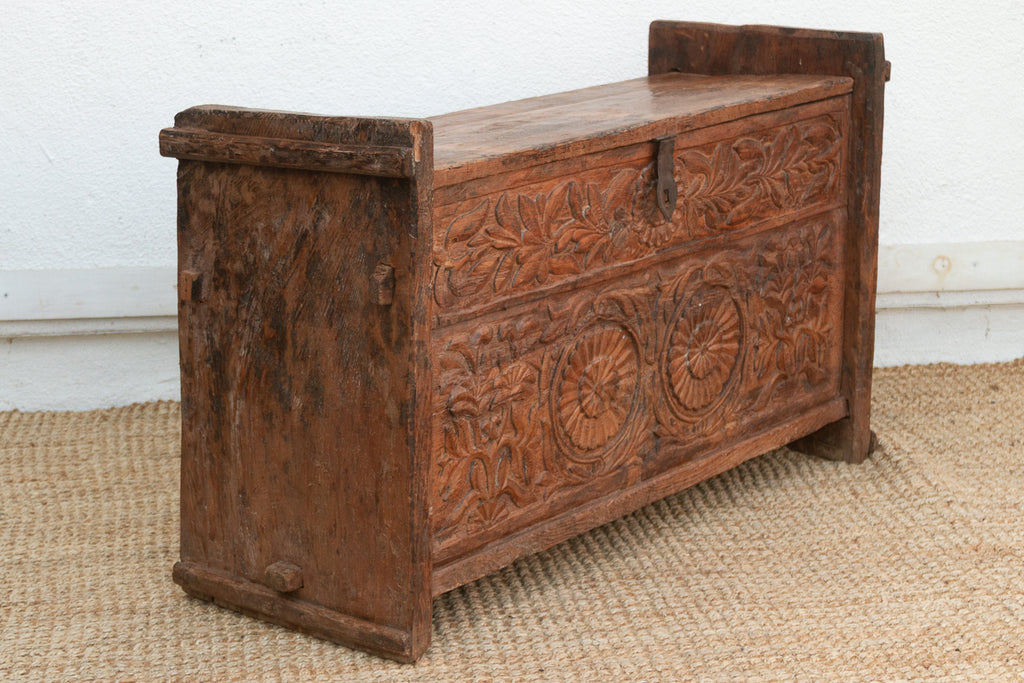 Antique Swat Valley Carved Chest Console