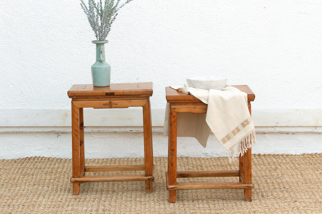 Pair of Antique Chinese Rectangular Stools (Trade)