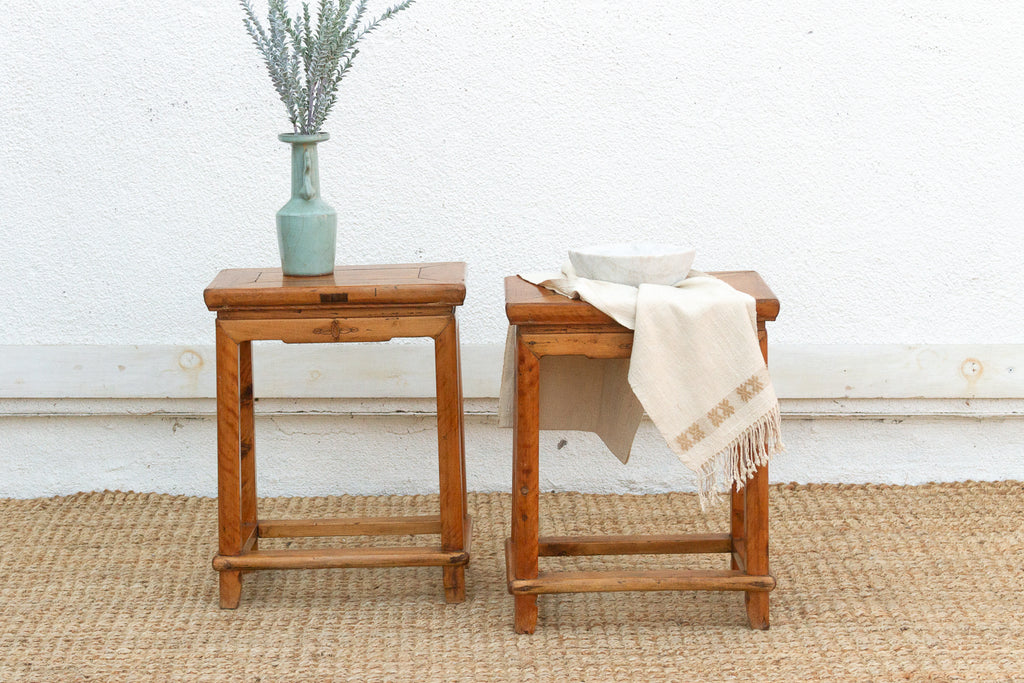 Pair of Antique Chinese Rectangular Stools (Trade)