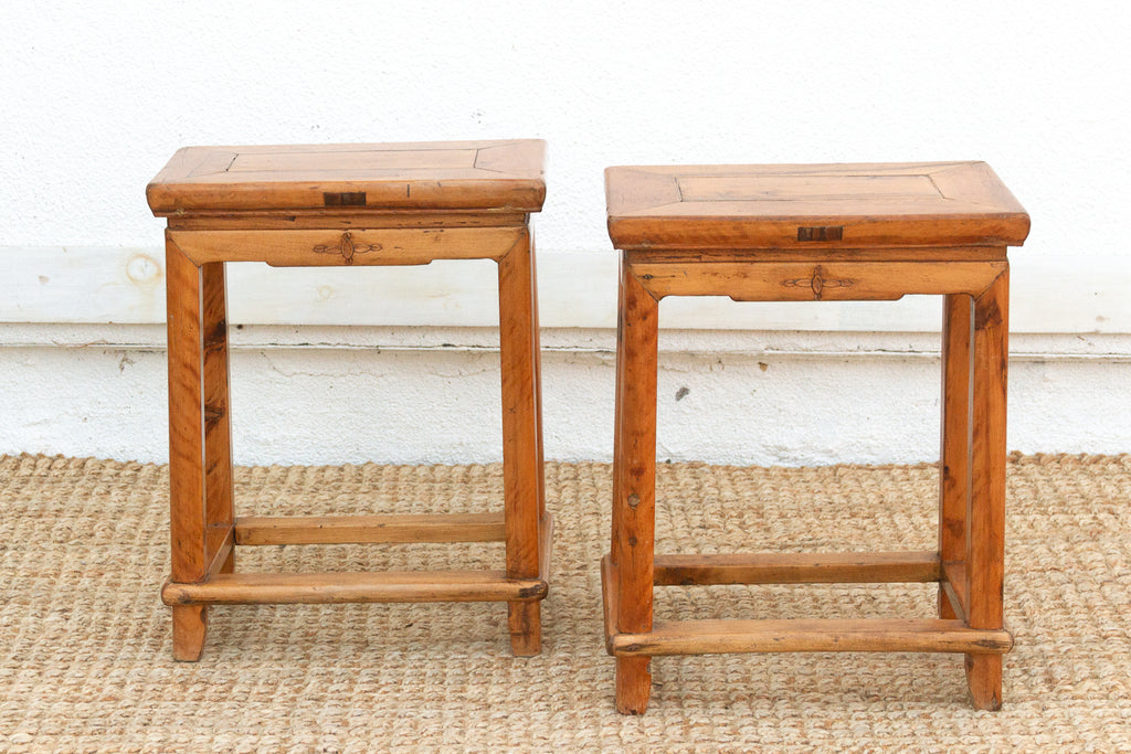 Pair of Antique Chinese Rectangular Stools (Trade)