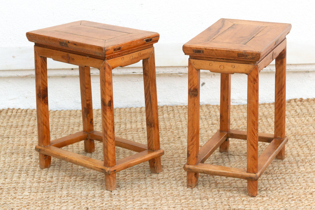 Pair of Antique Chinese Rectangular Stools (Trade)
