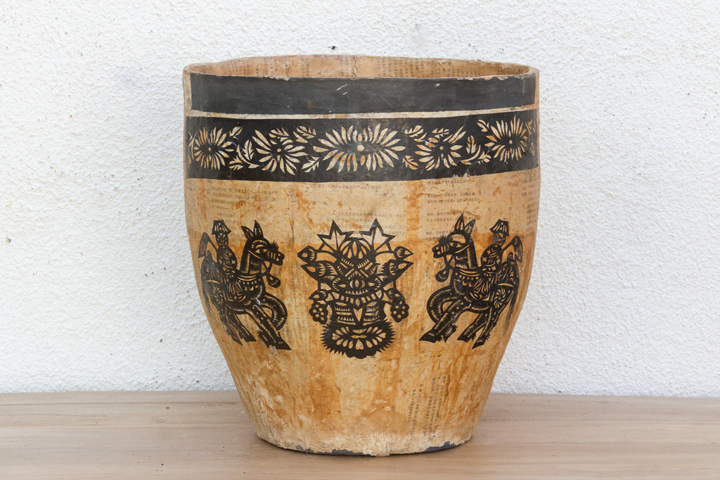 Large Paper Mache Pot, Horse & Rider Designs