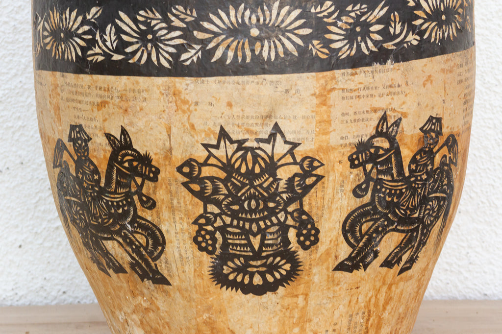 Large Paper Mache Pot, Horse & Rider Designs