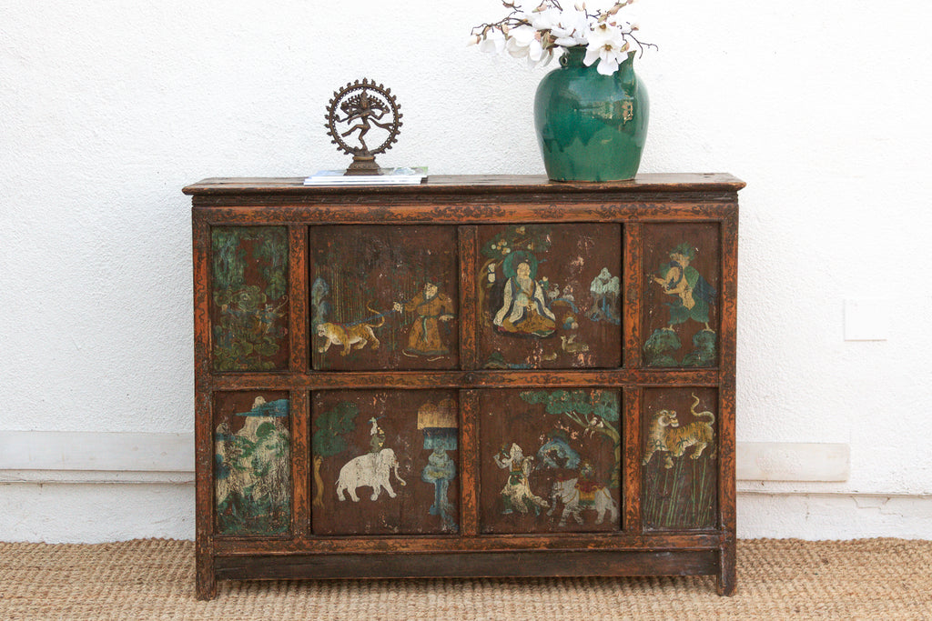 Antique Himalayas Hand-Painted Tibetan Cabinet (Trade)