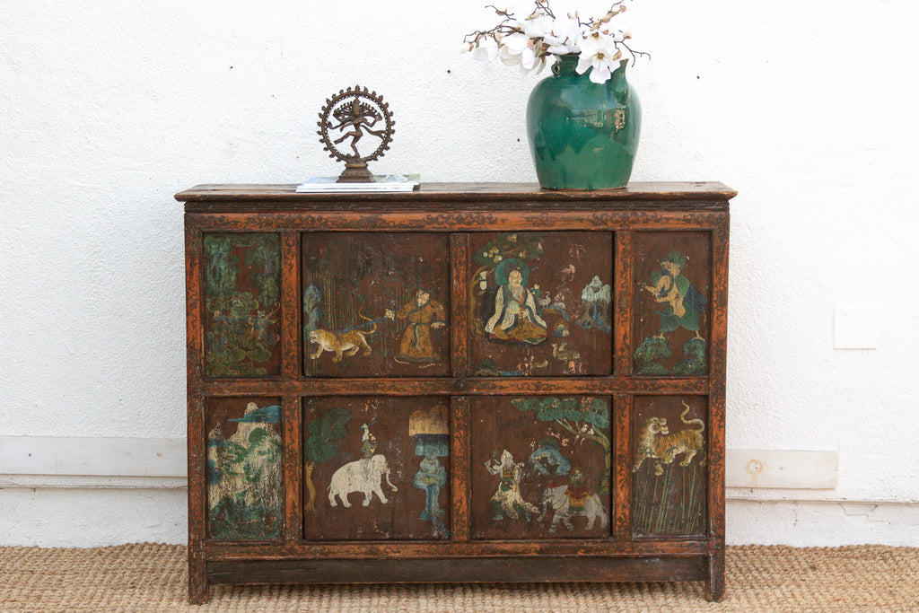 Antique Himalayas Hand-Painted Tibetan Cabinet (Trade)