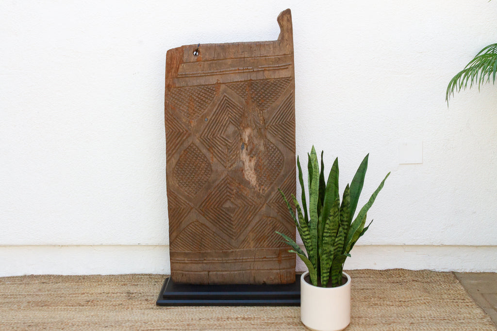 Ancient Diamond Motif Dogon Door on Stand