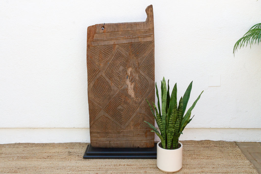 Ancient Diamond Motif Dogon Door on Stand