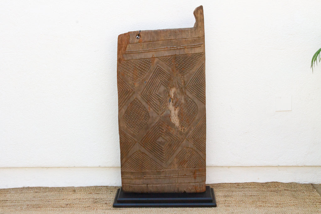 Ancient Diamond Motif Dogon Door on Stand