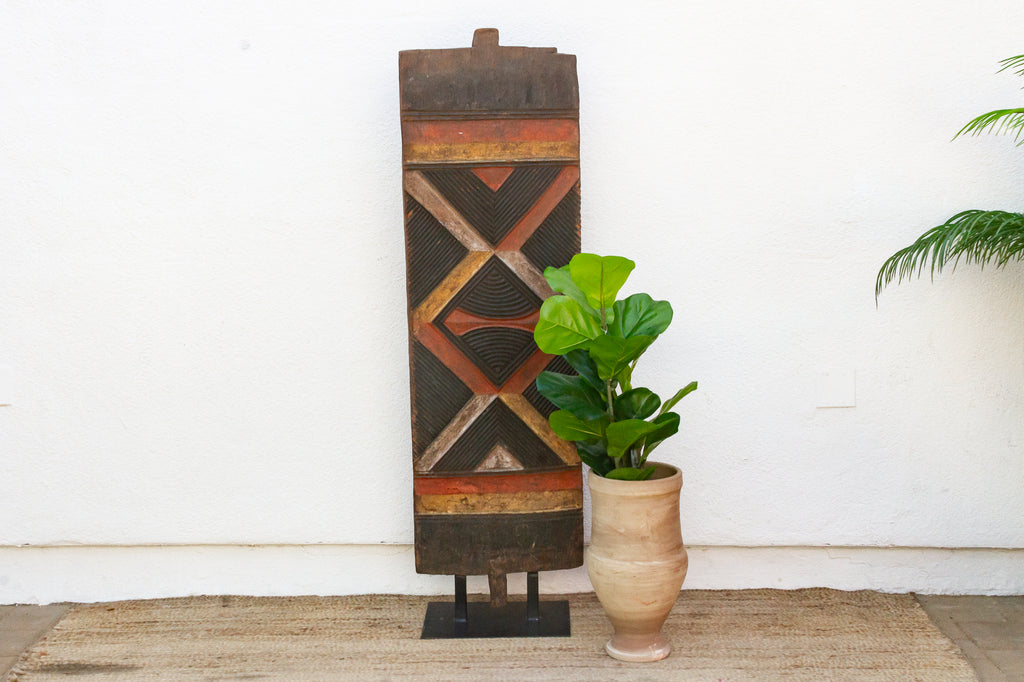 Early 20th Century Carved & Painted Bwa Door