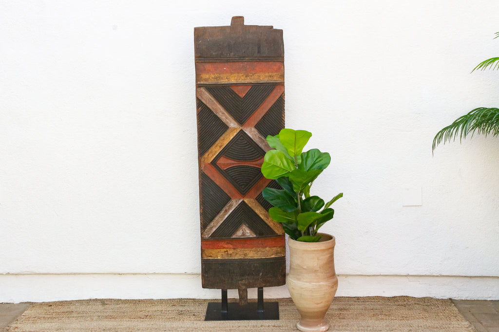 Early 20th Century Carved & Painted Bwa Door