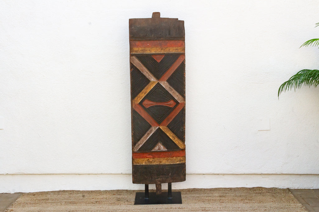 Early 20th Century Carved & Painted Bwa Door