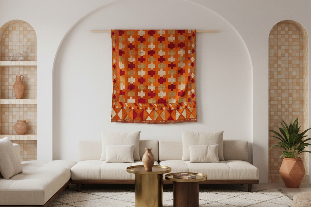 Antique Ceremonial Indian Phulkari Throw
