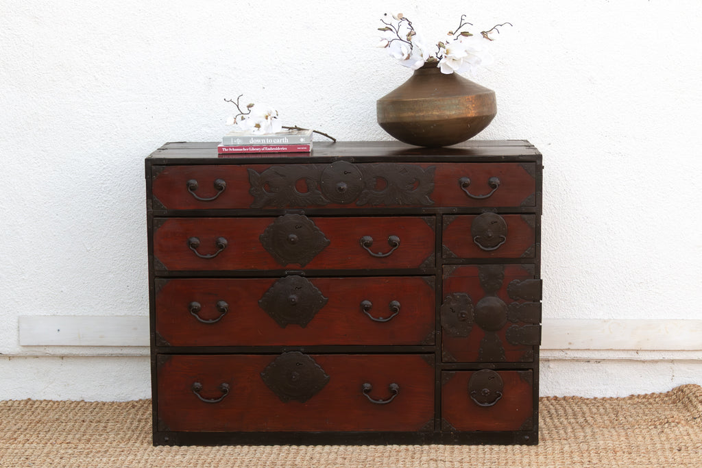 Antique Japanese Metal-bound Tansu Dresser