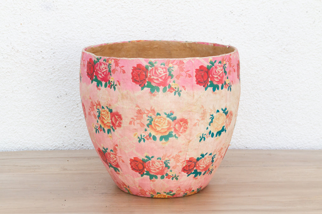 Rose Garden Vintage Paper Mache Pot