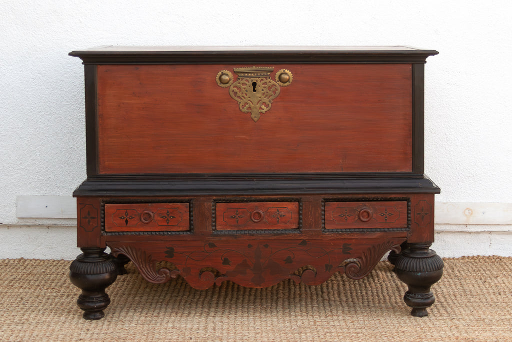 Large Antique Dutch Colonial Ceylon Chest on Stand