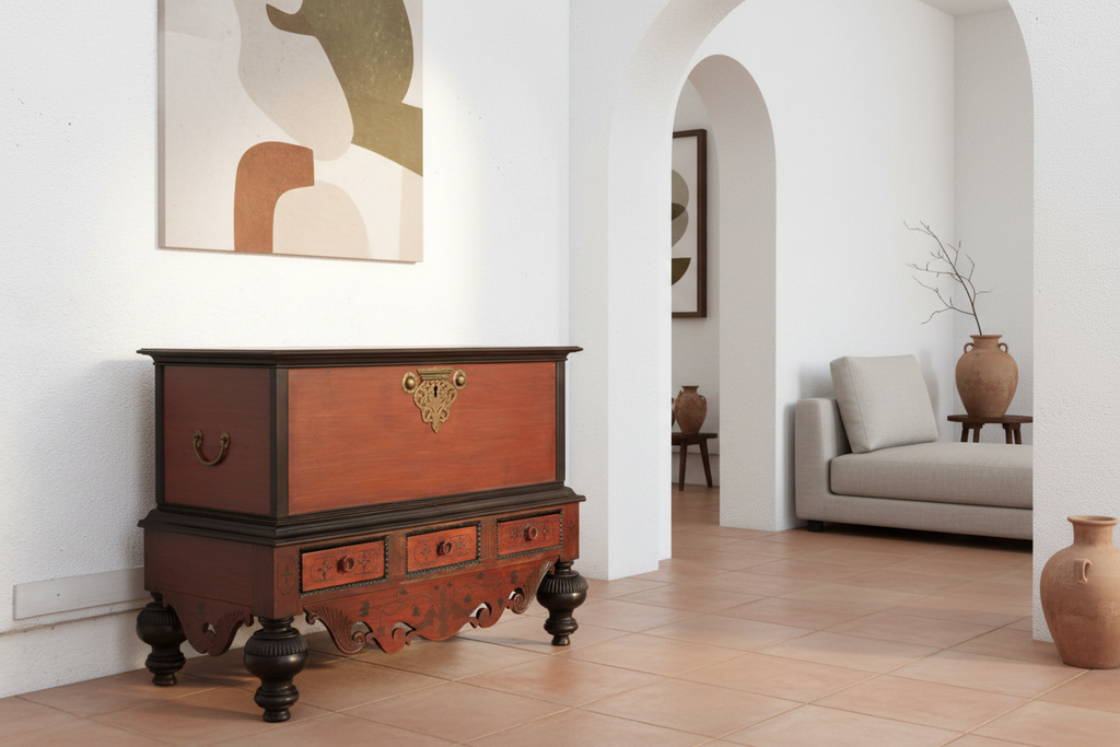 Large Antique Dutch Colonial Ceylon Chest on Stand