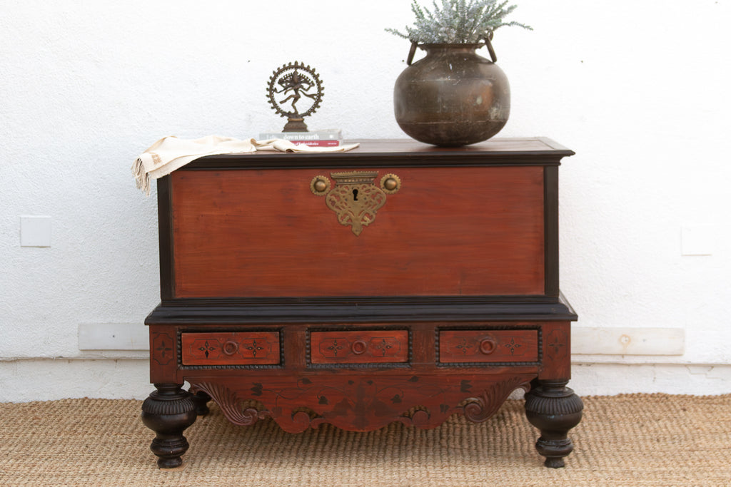 Large Antique Dutch Colonial Ceylon Chest on Stand