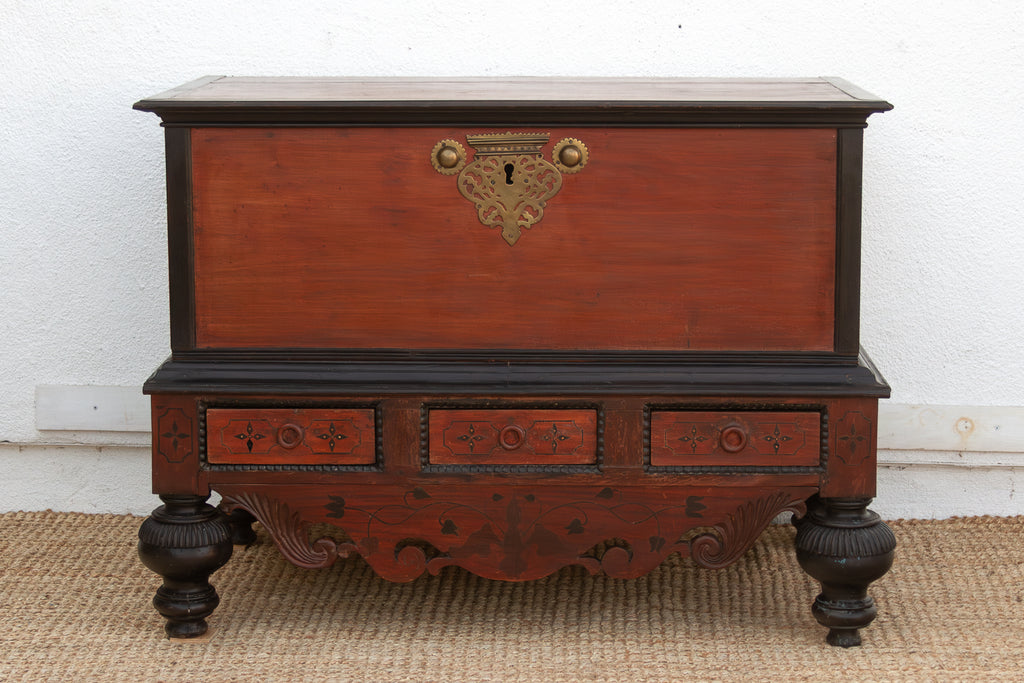 Large Antique Dutch Colonial Ceylon Chest on Stand