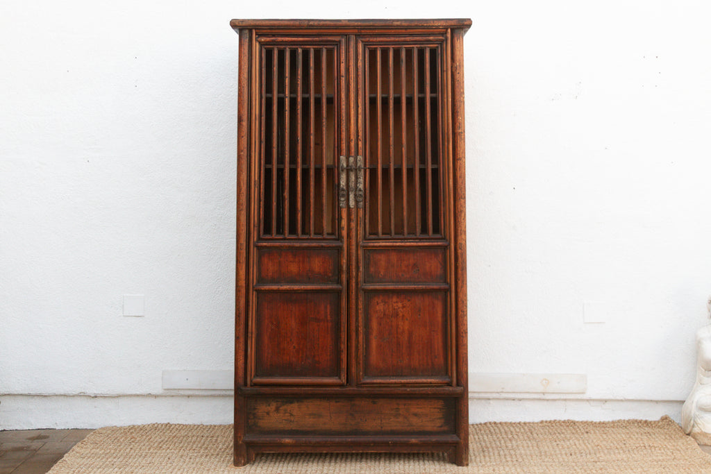 Tall Antique Chinese Lattice Noodle Cabinet