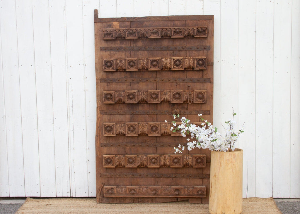 Antique Indian Teak Floral Door