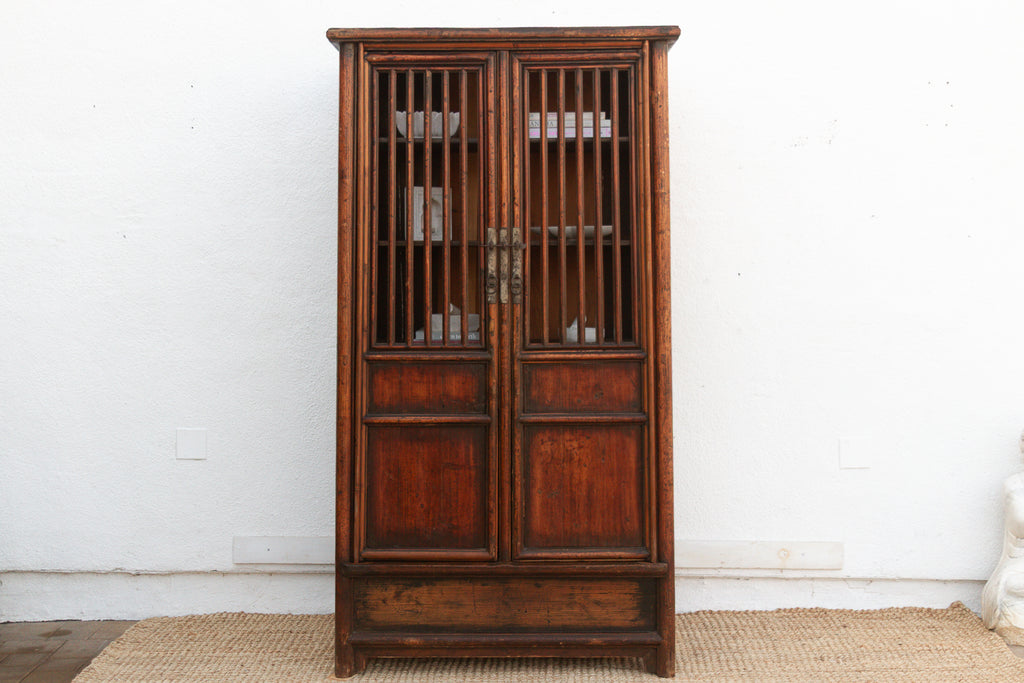 Tall Antique Chinese Lattice Noodle Cabinet