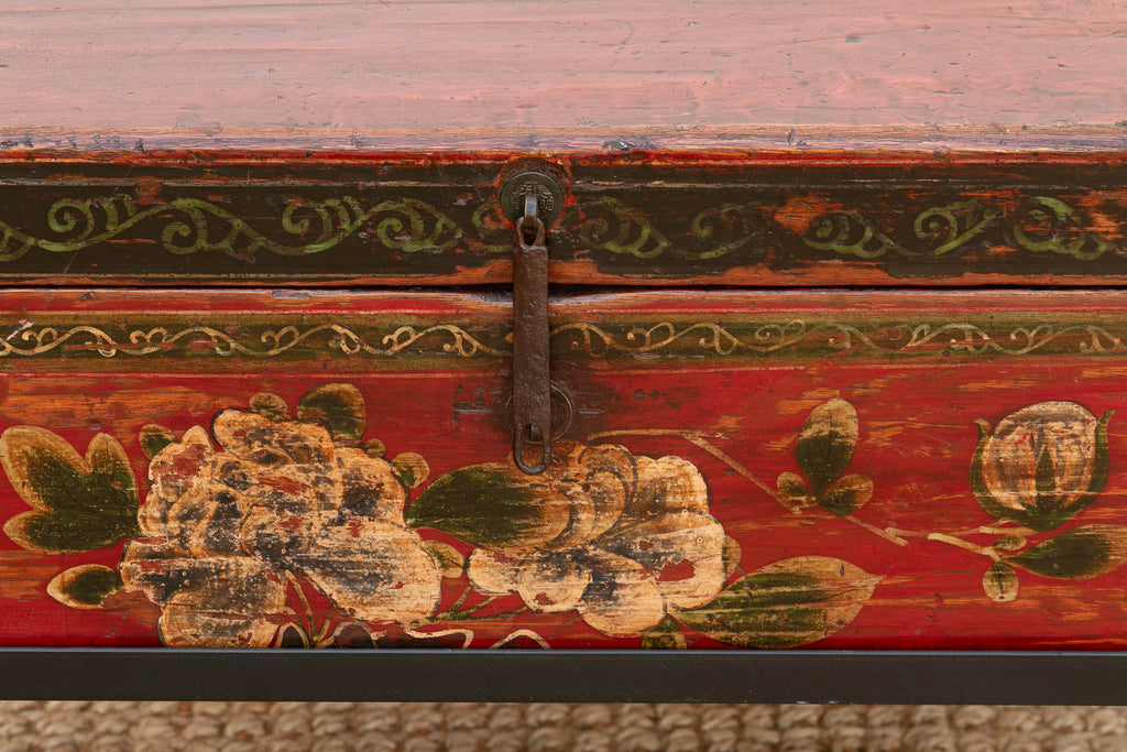 Vintage Painted Chest on Iron Stand End Table