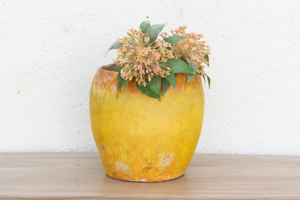 Vintage Sunny Yellow Paper Mache Basket