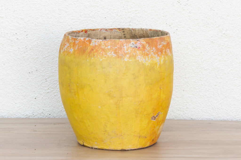 Vintage Sunny Yellow Paper Mache Basket