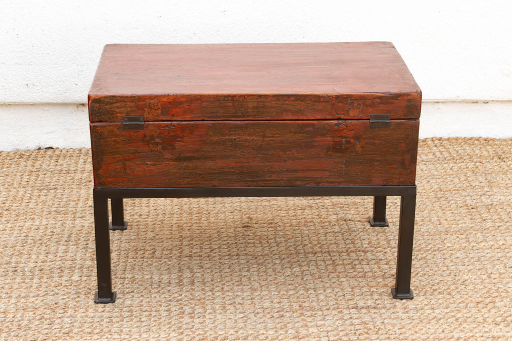 Vintage Painted Chest on Iron Stand End Table
