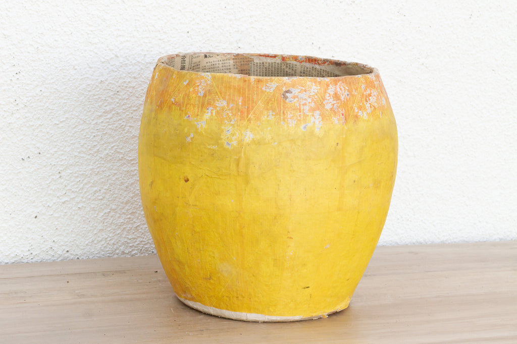 Vintage Sunny Yellow Paper Mache Basket