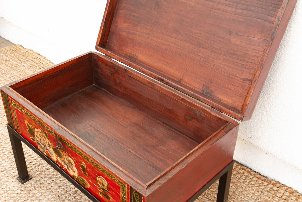 Vintage Painted Chest on Iron Stand End Table