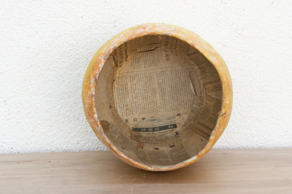 Vintage Sunny Yellow Paper Mache Basket