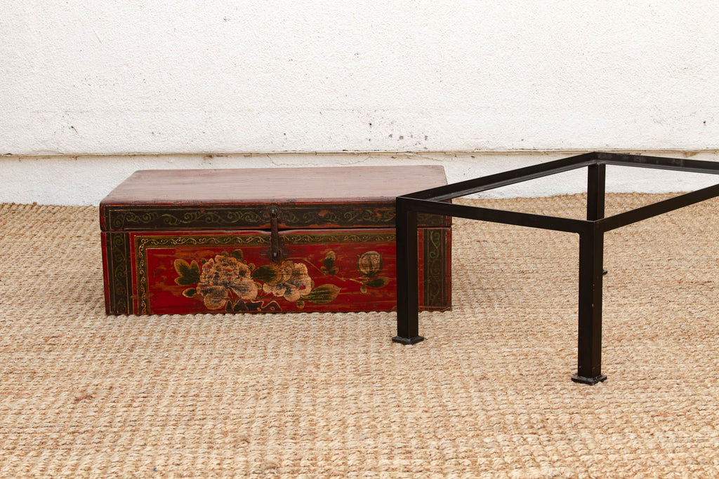Vintage Painted Chest on Iron Stand End Table
