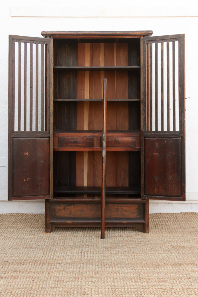 Tall Antique Chinese Lattice Noodle Cabinet