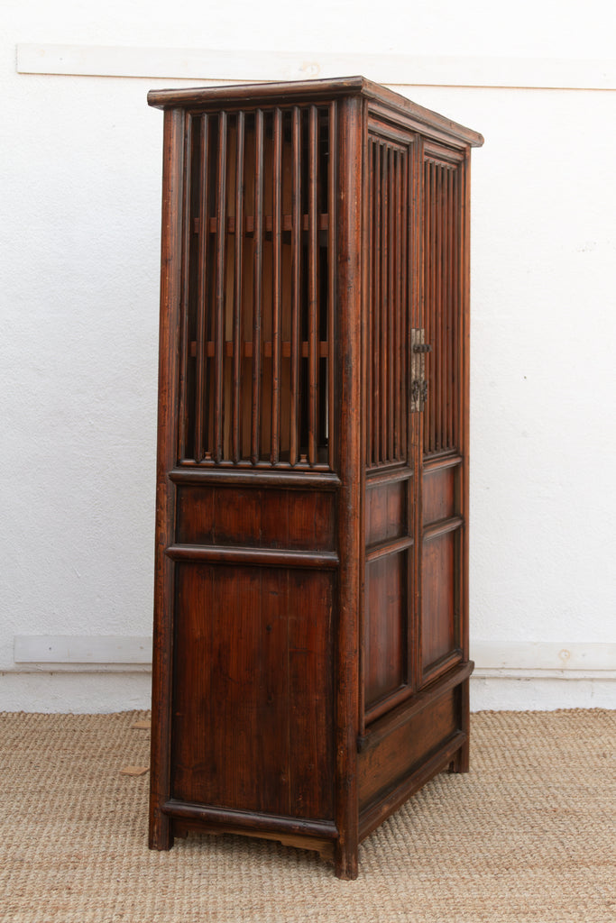 Tall Antique Chinese Lattice Noodle Cabinet