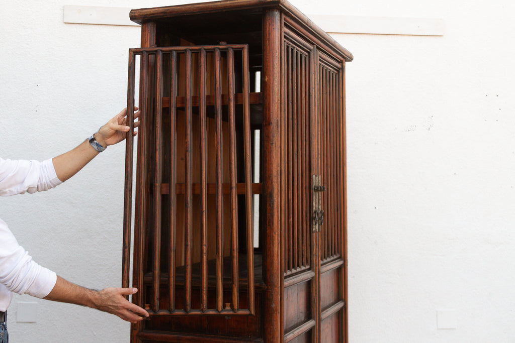 Tall Antique Chinese Lattice Noodle Cabinet