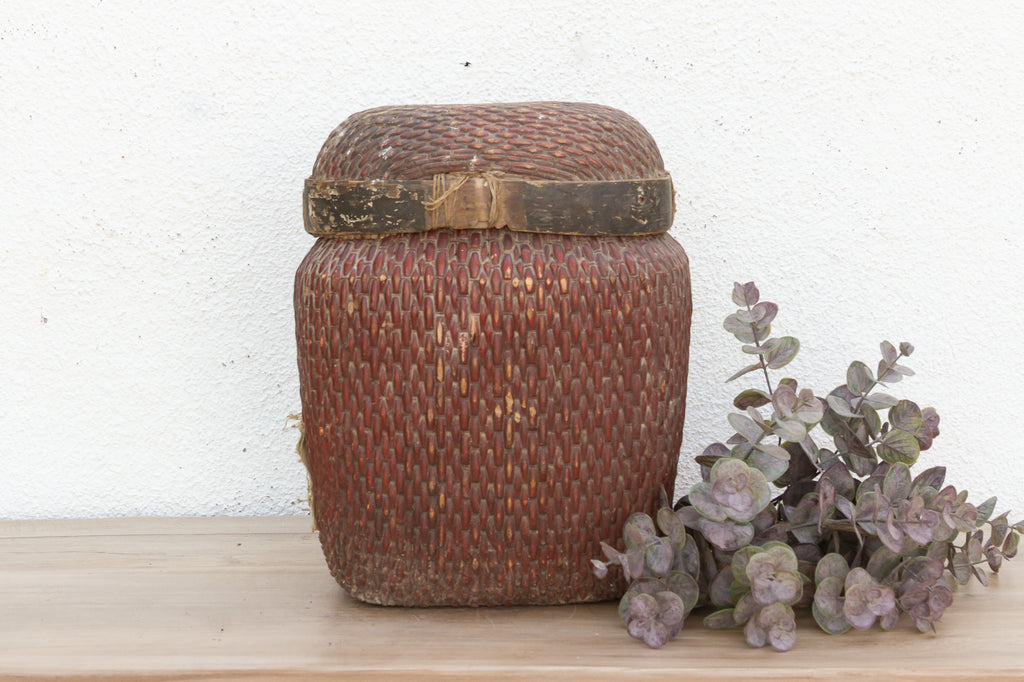 Antique Willow Storage Basket w/Lid